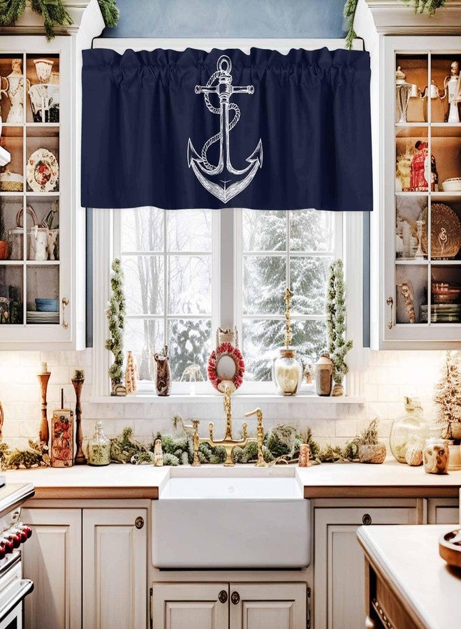 Savannan Window Curtains Valances, Nautical Knot Anchor Illustration Minimalist Art Dark Blue Rod Pocket Cafe Valance Short Curtains for Kitchen, Bedroom, Living Room, 1 Panel, 54X18 - Image 4